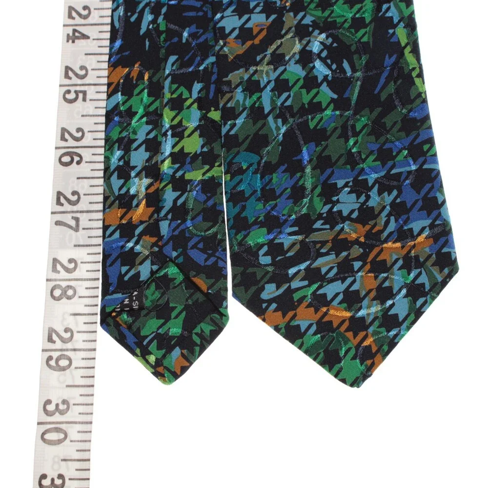 Italo Ferretti NWT Neck Tie in Blues / Green / Orange Houndstooth 100% Silk